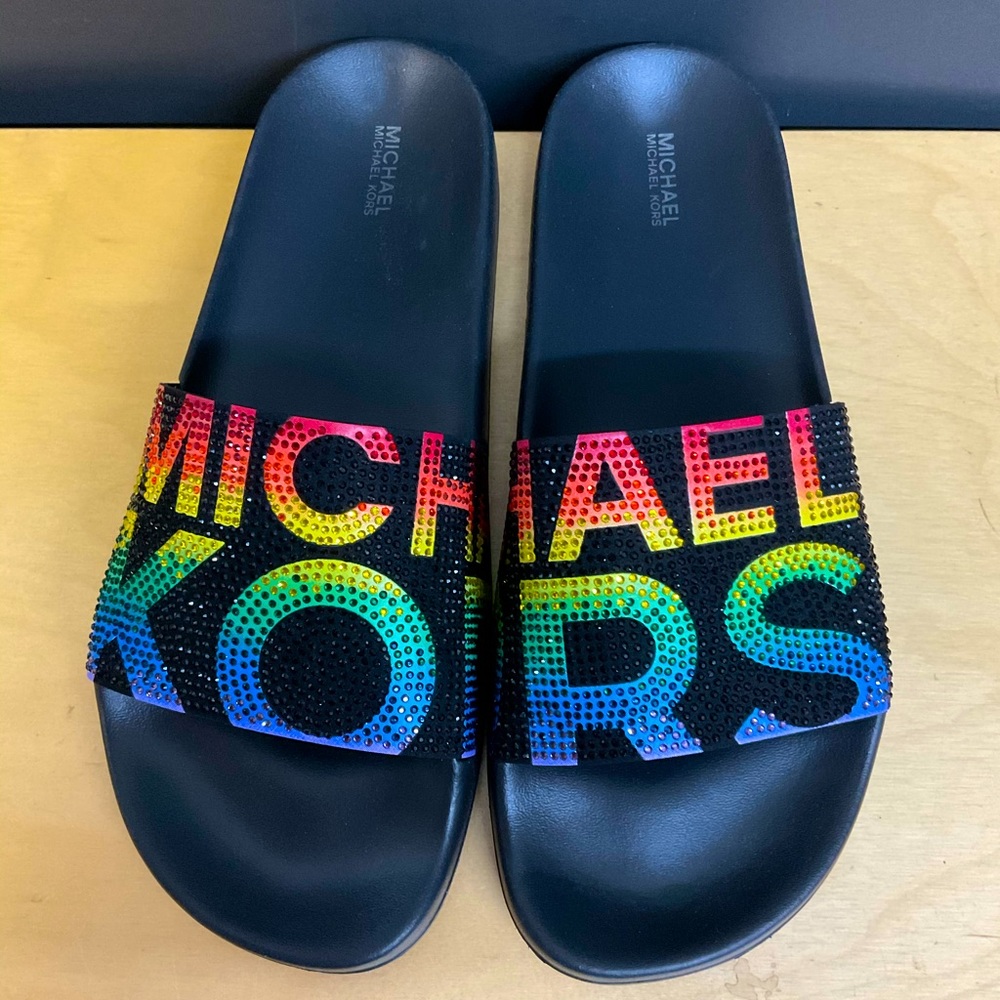 Micheal Kors rainbow slides sandals women NEW
